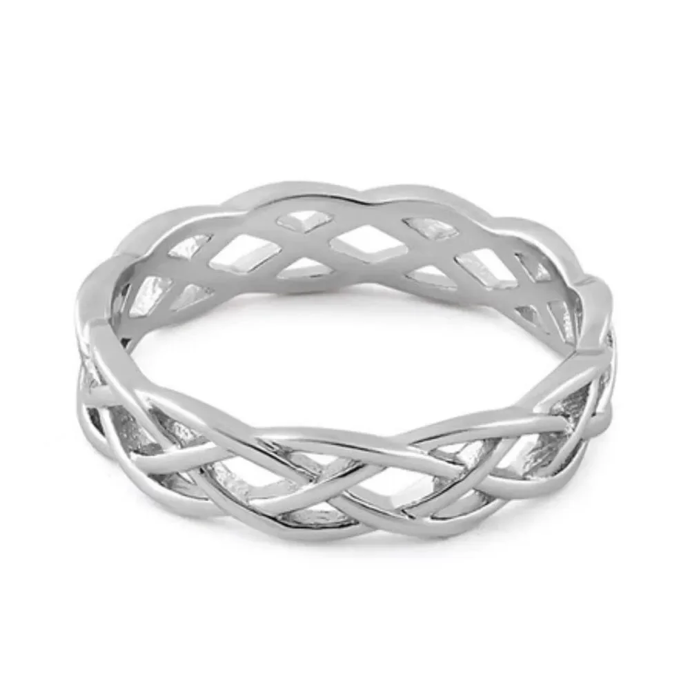 925 Sterling Silver Celtic Knot Eternity Band Ring Braided Woven Gift Size 8.5